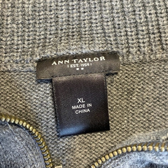 Ann Taylor Full Zip Sweater With Fold Collar 100% Cotton Charcoal Grey Size XL - Picture 2 of 6
